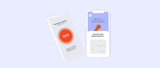 aperçu du bouton SOS et de la géolocalisation sur smartphone